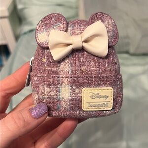 Loungefly Disney Tweed Mini Backpack Keychain - Purple and Cream